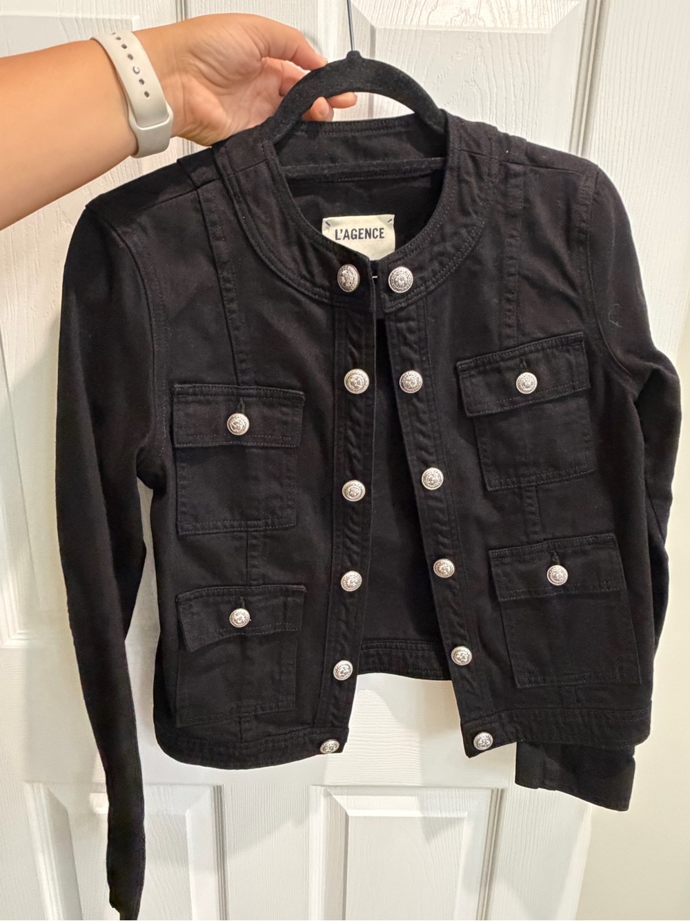 L'AGENCE Black Military-Inspired Buttoned Jacket